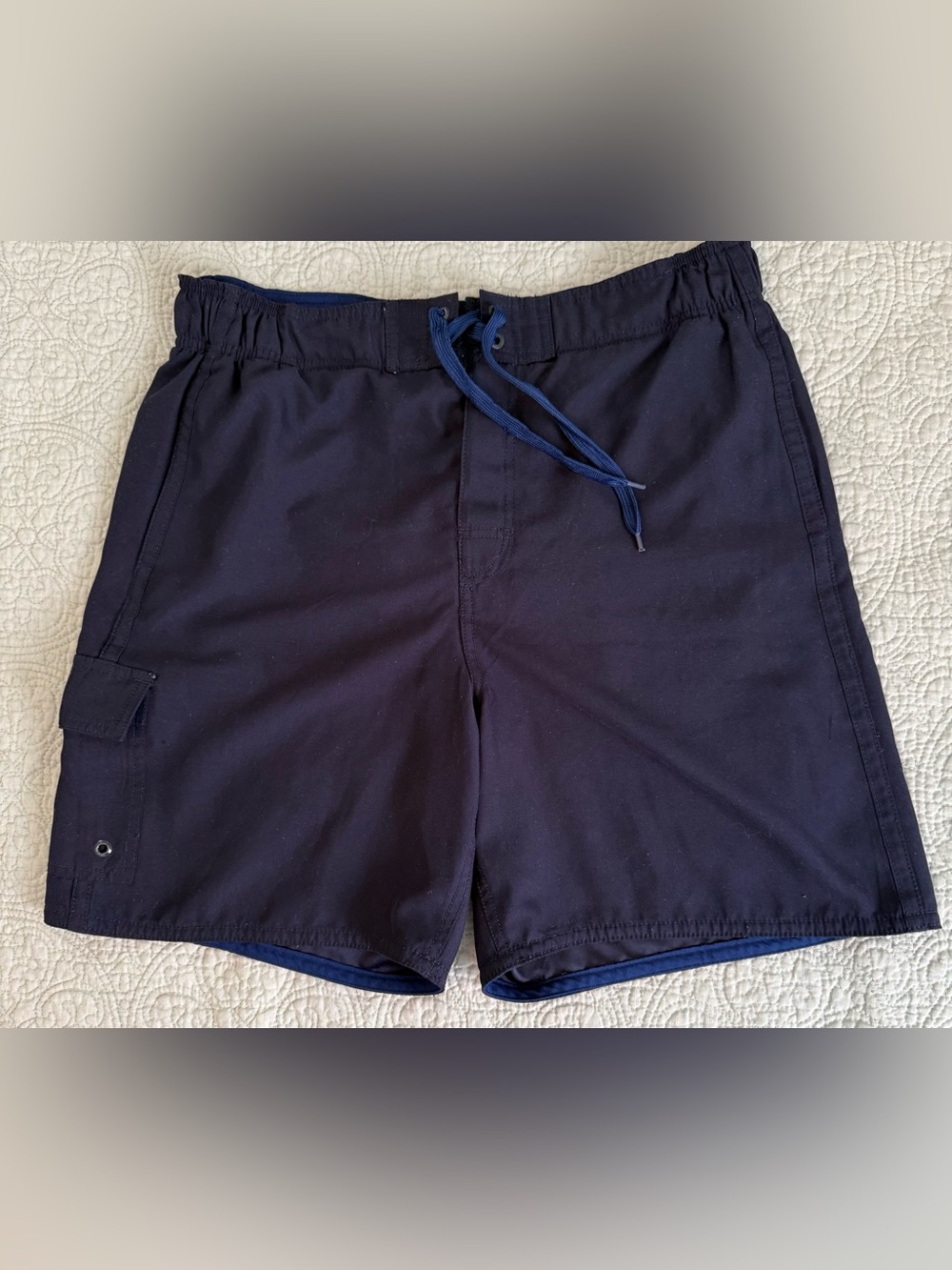 Men's Navy Blue Swim Trunks with Drawstring Waist
